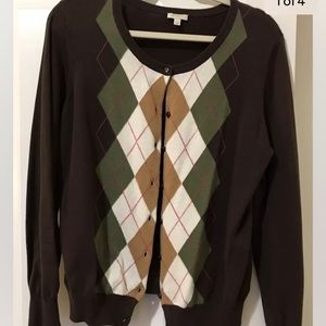 Talbots Argyle Cotton Cardigan Sweater
